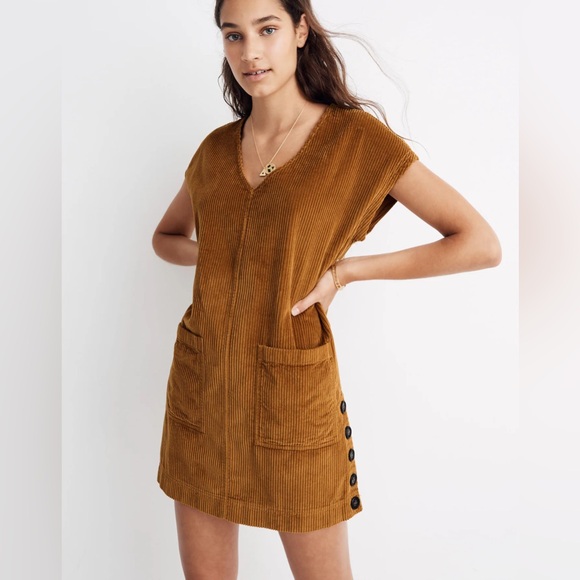 Madewell | Corduroy Side Button Shift Dress | XS| Antique Gold - Picture 4 of 5
